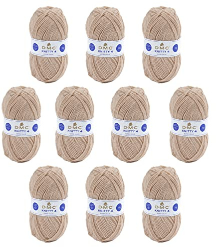 DMC - Lot de 10 pelotes - Fil à tricoter Knitty 4 - Explications incluses | Agréable à tricoter - Très belle qualité | Pelotes de 50 g - 140 m | 10 coloris disponibles