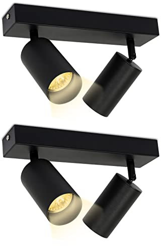 Randaco 2 Stück Deckenstrahler, 2-Flammig Drehbare Deckenspot 4W GU10 LED Wandstrahler, Schwarz Warmweiß 3000K Spotleuchte für Schlafzimmer(mit Leuchtmittel)