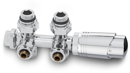 Vancoco Válvula de radiador angular válvulas para radiadores con bloque H conexiones centrales de 50 mm universal válvula radiador con cabeza termostática válvula para radiador cromado