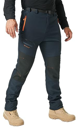 SANMIO Pantalon Randonnee Homme Ski Pantalon Randonnée Softshell Thermique Coupe-Vent Hiver Pantalones de Montagne Neige Escalade Travail Bleu avec Polaire L