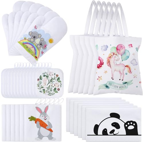 Buryeah 21 Pcs Sublimation Blanks Products Sets Blank Kits Bulk Include White Sublimation Oven Mitts Pot Holders Kitchen Towel Oven Heat Gloves Tote Bags