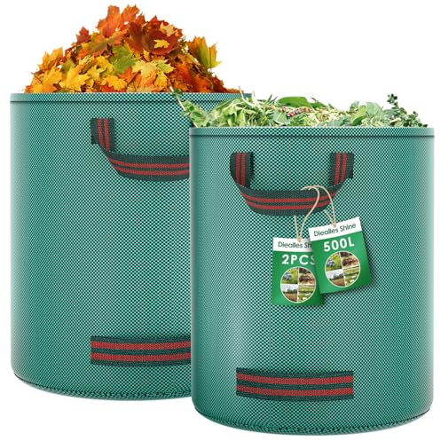 Diealles Shine 2X 500L Gartenabfallsack, Gartensack mit 4 Griffe, Selbststehend, Wasserdicht, Laubsack Haltbar Korrosionsbeständig für Gartenabfälle und Grünschnitt