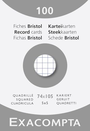 Exacompta 10 paket med 100 vita fyrkantiga 5 x 5 ostansade 74 x 105 mm fyrkantiga indexkort för bläckstråleskrivare, laserskrivare och kopiatorer (13200B)