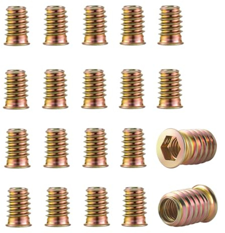 HXJDAM 100 stycken skruvmutter M8 x 20 mm, gänginsats trä, galvaniserade skruvmuttrar M8-skruvhylsor, insexkant gänghylsa, gängmuttrar för trämöbler