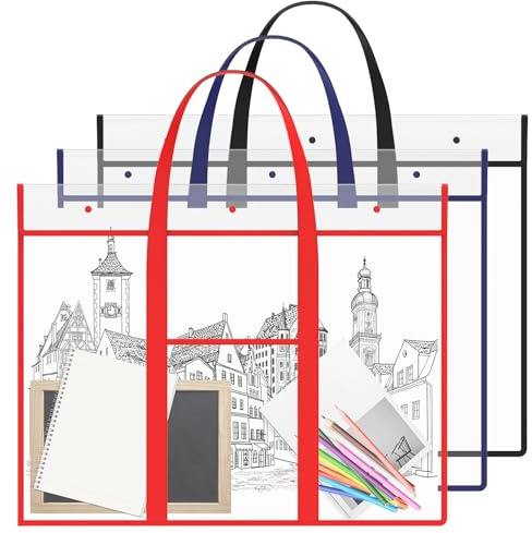 3Pcs Large Art Portfolio Bag with Handle A2 Posters Storage Bag Waterproof PVC Canvas Art Carrying Case Artist Artwork Portfolio Case Files Tote Bag for Poster Sketch Drawing Photography