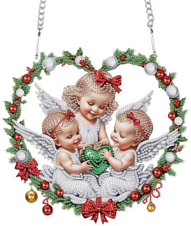 Starnearby Diamond Painting Ghirlanda Natale Fai da te, Artigianato Ghirlanda Natalizia da Appendere, Ornamento Natalizio, Corona Natalizia per Porta, Muro, Decorazione Natalizia 25x25cm