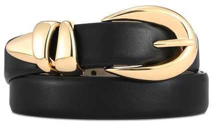 RISANTRY Black Leather Belt for Women Stylish Design with Gold Buckle Ladies Black Belt Perfect for Jeans Dresses