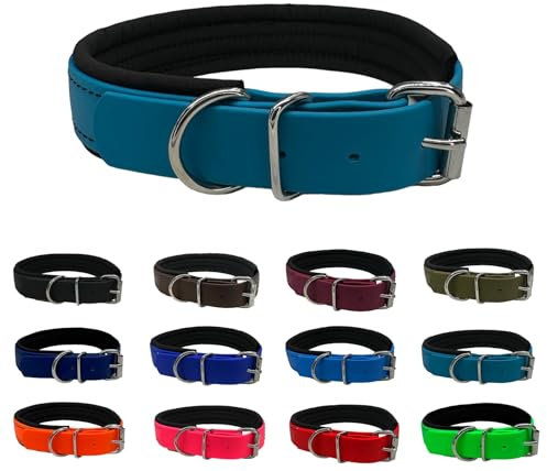 Hundehalsband Biothane verstellbar/mit Softshell gepolstert/S - XXL/Edelstahlbeschläge/wasserfest & waschbar/kleine & Grosse Hunde (Petrol, XXL (60-65cm))