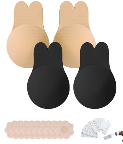 ASDIIT Sujetador de Silicona de 2 Piezas sin Tirantes y sin Espalda, Reutilizable y Transpirable para Bodas y Uso Diario - Negro y Desnudo