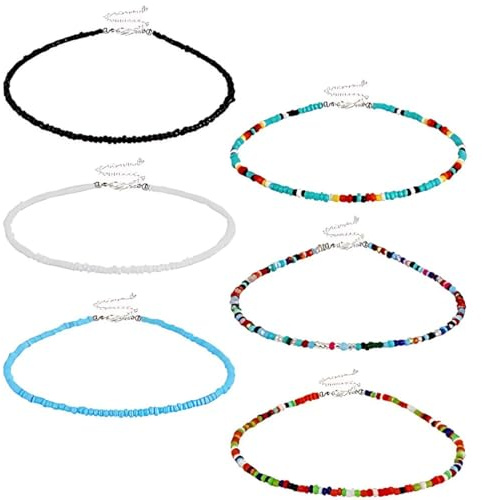 AUEFUDQ 6 Pezzi Collane Di Perline Colorate Boho Beach Collane Di Perline Bracciali Per Gioielli Da Donna