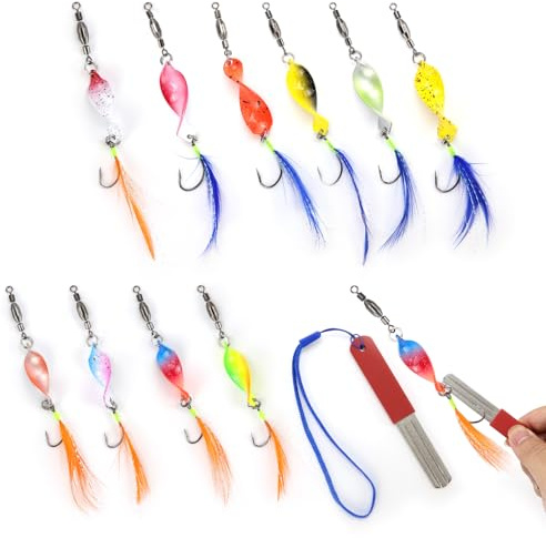KOUHA Twist Spoons Trout Fishing Accessories Trout Bait with Rolling Swivels 3 g Spoons Trout Set Trout Spoon Set Trout Blinker Fishing Trout 5 Pieces (10 Pieces, 5 g)