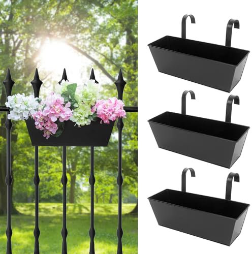 Fioriere per ringhiere da 40,6 cm, per balcone esterno, confezione da 3 scatole nere da appendere per fiori ed erbe, ideali per piccoli spazi e giardinaggio