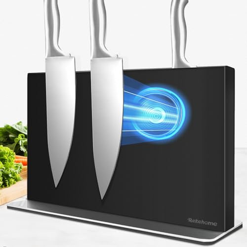 Rekehome Ceppo portacoltelli magnetico senza coltello, nero, 40 cm, supporto magnetico in acciaio inox 304, resistente su entrambi i lati, per una cucina ordinata