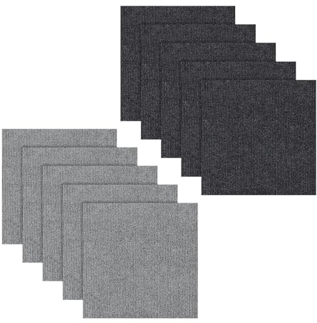 10 Pezzi Pavimento Ddesivo Grigio Scuro + Chiaro, 50 x 50 cm, Piastrelle Adesive Pavimento 2,5㎡, Antistatiche, Antiscivolo Moquette Adesiva, Casa Uffici Commercio Quadrotte di Tappeto Salotto