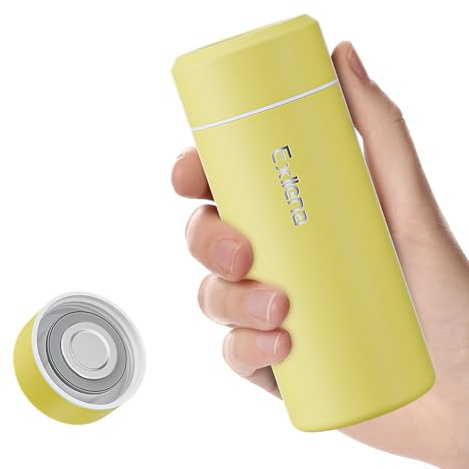 【Versión Mejorada】 Exllena Termo Pequeño 250ml – Botella Termica Pequeña con Diseño Compacto, Termo Cafe para Llevar, Ideal para Viaje, Oficina y Aire Libre(Amarillo)