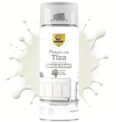 SPSIL Pro Chalk Paint Spray-Pintura en Spray Ultra Mate a la Tiza,Efecto Retro y Vintage para Muebles de Madera, Metal, Cerámica,Imprimación en Spray -Colores Blanco Puro 400ml