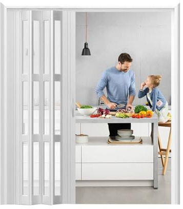 Sturdy Pleated Magnetic Accordion Folding Door Screen, 66x80in, Interior Patio Closet Gate with Security Acrylic Panels for Easy Access and Insect Protection