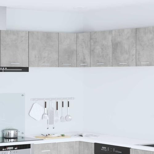 LoogCape Armario colgante gris hormigón y blanco, 57 x 57 x 40 cm, material de madera, esquina, armario colgante para almacenamiento, almacenamiento para cocina, armario multiusos
