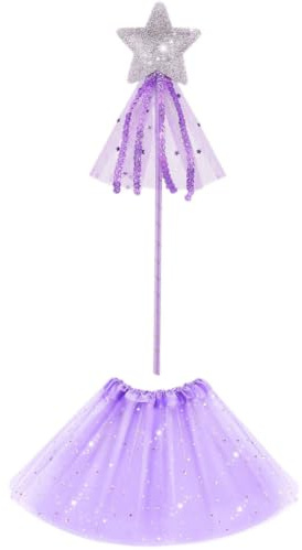 Healeved Costume de Fée pour Fille Jupe de Ballet en Polyester et Baguette Magique Abs pour Fête D'anniversaire, Robe Tutu Lavande Élégante pour Garçon et Filles