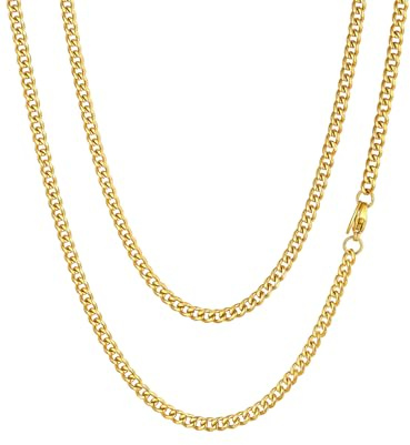 Chaine Homme Collier Plaque Or Acier Inoxydable Gros Maille Cubain Gourmette Massif Ras de Cou Punk Hip Hop 51 cm 3 mm Bijoux Cadeau Noël Mariage Saint Valentin