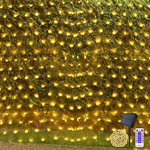 CERIAL 4.5 x 1.5m Net Lights Christmas Outdoor Mesh Light for Bushes,Outside Solar Garden Fairy Lights with Remote for Tree Balcony Fence Yard Decor(Warm White)