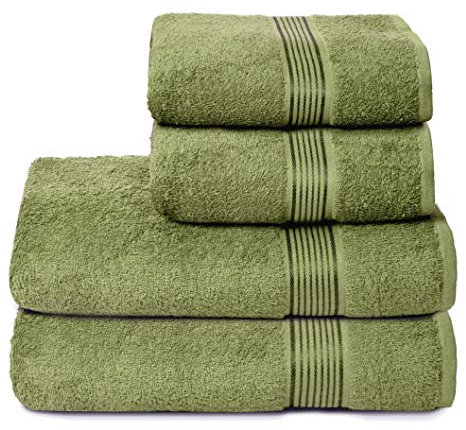 GLAMBURG Ultra Soft 4er-Pack Handtuch-Set, Baumwolle, enthält 2 übergroße Badetücher 70 x 140 cm, 2 Handtücher 50 x 90 cm, für den täglichen Gebrauch, kompakt und leicht — kiwigrün