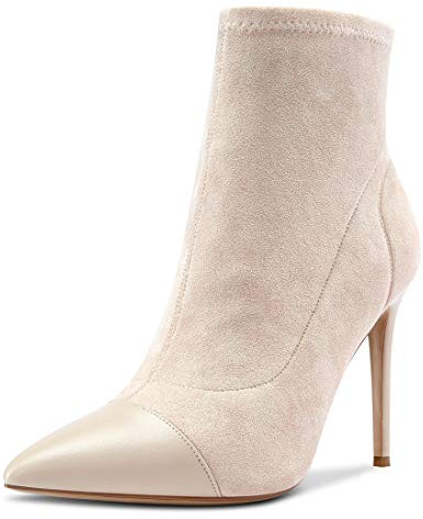 Castamere Botas Elasticidad Mujer Tacón de Aguja Botines Alto Tacón 10CM Heels Beige Desnudo Ante Zapatos EU 36.5