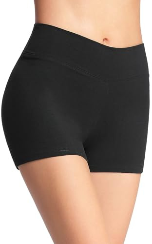 4How Women's Cotton Sports Workout Short High Waist Yoga Gym Shorts Black Hot Pants Running Cycling Shorts Yoga Pants Black S