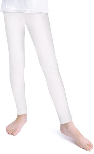 KEREDA Mädchen Leggings Kinder Sporthose Teenager Sport Hosen Lang Baumwolle Weiß 152-158