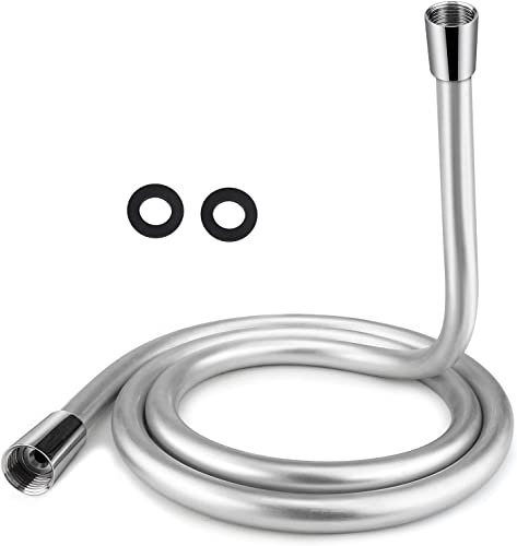 Flexible de Douche 1.5m, Tuyau de Douchette avec 2 Rondelles Universel G1/2 en PVC Chromé Anti-Torsion-Anti-Explosion/Anti-Corrosion, Accessoire Non-Toxique pour Pommeau de Douche et Salle de Bains