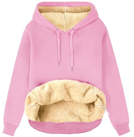 TOMEEK Women Fleece Lined Hoodie Winter Casual Pullover Plain Hoodie Thermal Hoodie Oversized Sweatshirt Ladies Jumper with Warm Pockets, Pink, Size XXL