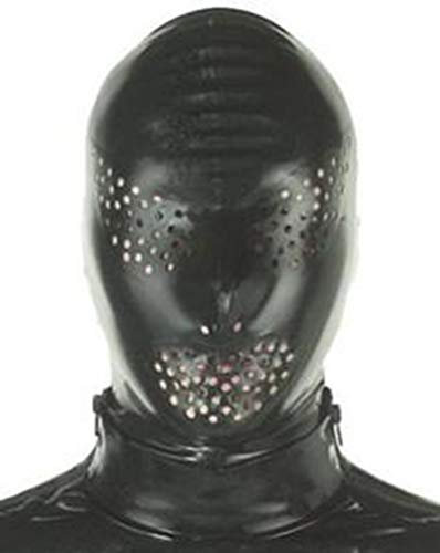 Latexmaske Extrem Bondage Maske Lassen Atemlöcher Sex Maske Reißverschluss Design Vollmaske SM Restraint Sklave Fetisch Maske Handgefertigt für Cosplay Paar Flirten Bühnenperformance,XL,Black