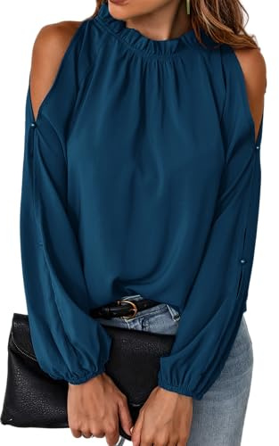 Toplop Camicetta da donna a maniche lunghe, senza spalle: per feste, elegante, sexy, per autunno e primavera, casual, con camicetta Carmen, A-blu scuro., L