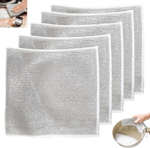Stracci multiuso per lavare i piatti in filo metallico antigraffio, Stracci per lavare i piatti multiuso in filo metallico Stracci riutilizzabili per piatti asciutti e bagnati (5 pezzi)