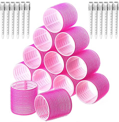 Hair Rollers Set 24 Pcs, Hair Curlers With 12 Pcs 48MM Self Grip Jumbo Hair Rollers & 12Pcs Duckbill Clip, Salon DIY Hairdressing Curlers Hair Curlers Rollers Tools for Long Medium Short Hair