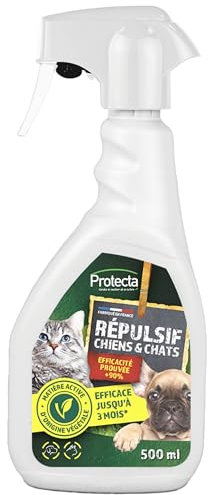 Protecta® - Spray Répulsif Chats et Chiens 750 ML – Efficacité Prouvée à 90% – Protection Jusqu’à 3 Mois – Tous Types de Surfaces – Usage Intérieur & Extérieur