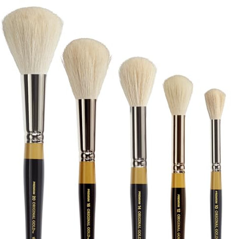 KINGART B-125 Premium 5 st. Original Gold 9265 rund MOP-serien konstnärspensel set, mjukt vitt naturligt hår, kort handtag, för akryl och oljemålning, 5 borstar storlekar: 10, 12, 14, 16, 20