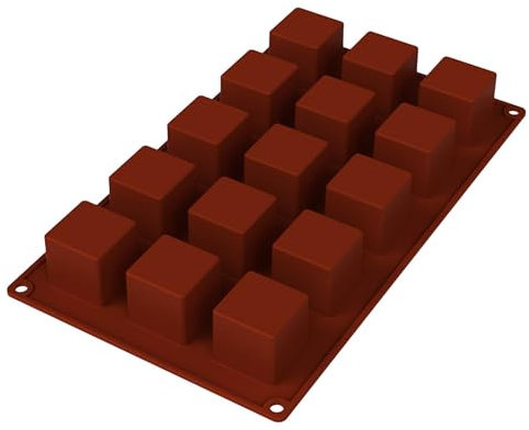 Molde de silicona de 15 cavidades, moldes cuadrados de silicona – 15 cavidades cuadradas de silicona para pudín, praliné, molde para hornear