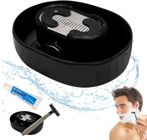 1 Pack Razor Rinser,Manual Push-Type Razor Rinser,Clean Your Shaver Efficiently, Save Water&Ditch The Sink, with 1 Shaver and 1 Shaving Cream, Black