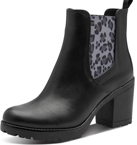 Marco Tozzi Damen Chelsea Boots mit Blockabsatz Vegan, Schwarz (Black Comb), 41 EU