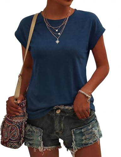 Wayleb Camisetas Manga Corta Mujer Verano Cuello Redondo T-Shirt Elegantes Casual Sólido Básica Top
