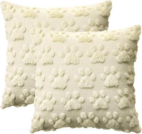 Artoid Mode Weich Künstliche Pelz Beige Hund Pfote Kissenbezüge 2er Set, 45x45 cm Saisonnal Plüsch Samt Sofakissen Zierkissenbezug Schlafzimmer Deko