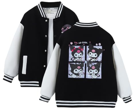 Satdflie Anime Ku-romi Giacca da Baseball College Varsity Bomber Jacket Leggero Giacca Sportiva Vintage Cappotto Giubbotto Primavera Autunno per Petite Donna Ragazze, Nero, XS