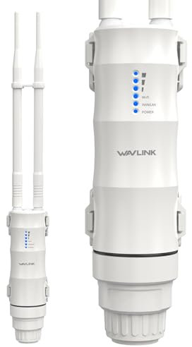Répéteur Wi-FI extérieur WAVLINK AC600, Extension Wi-FI extérieure avec Power Over Ethernet, étanchéité IP65, RJ45 Gigabit, 2 antennes 7 dBi pour Une portée extérieure de 150 m.