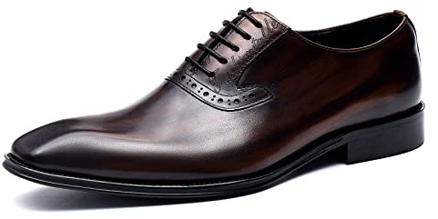 Oxfords Formali Affari Fatte a Mano da Uomo Scarpe da Abito Vintage Matrimonio Scarpe Basse Stringate in Pelle,Marrone,46
