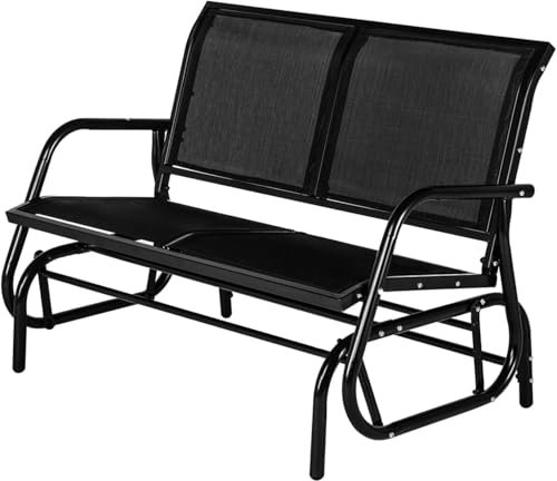 YODOLLA Schaukelstuhl, Schaukelbank Gartenschaukel aus Metall Gartenmöbel für 2 Personen, 2-Sitzer Outdoor Gartenbank, 119 x 70 x 85 cm, Schwarz