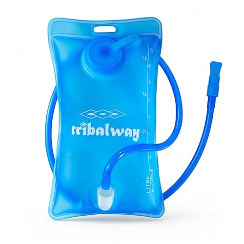 Tribalway Water Bladder 1.5L Hydration Bladder with BPA Free & TPU Water Bag - Leakproof Water Reservoir for Pack Hydration Vest - Outdoor, Hiking, Running, Cycling (Blue-Round Opening)