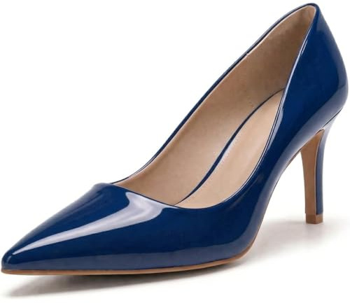 Women’s Low Heel Court Shoes Elegant Pointed Toe Mid Heel Pumps for Office, Work, Wedding & Formal Wear Comfort Shoes UK (Navy Patent, UK Footwear Size System, Adult, Women, Numeric, Medium, 6)