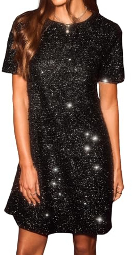 CUPSHE Mini robe à paillettes pour femme - À manches courtes - Ligne A - Robe de cocktail - Robe de soirée scintillante
