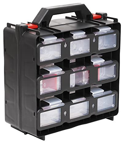 STIER Werkzeugbox, 12 ausziehbare Behälter, optimal für vielfältige Kleinteile, praktischer Werkzeugkoffer und Sortierkasten, ideal für Ordnung und schnellen Zugriff in Werkstatt und Hobbybereich